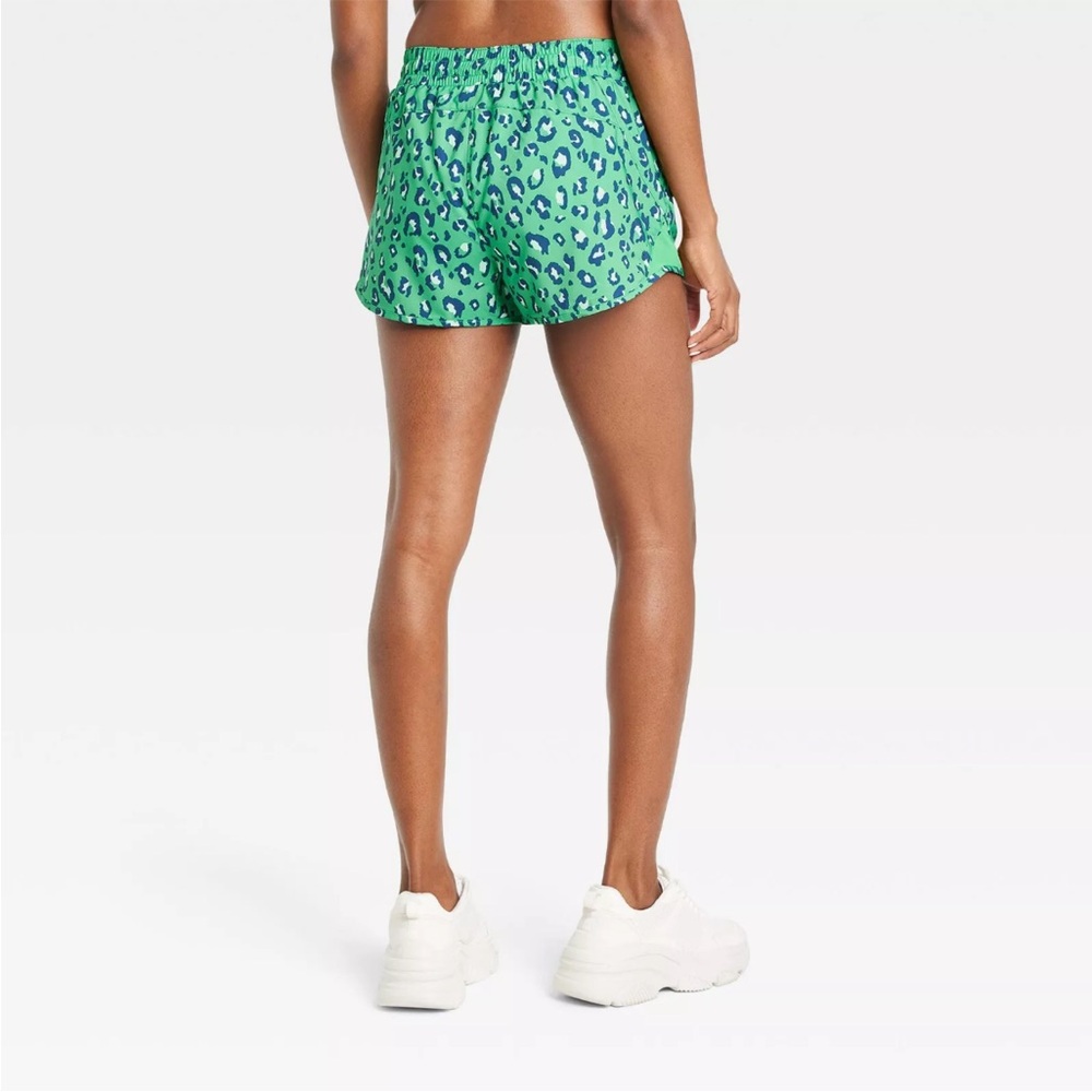 All In Motion Mid-Rise Running Shorts Green Leopard Print Run Shorts 3” - Picture 2 of 8